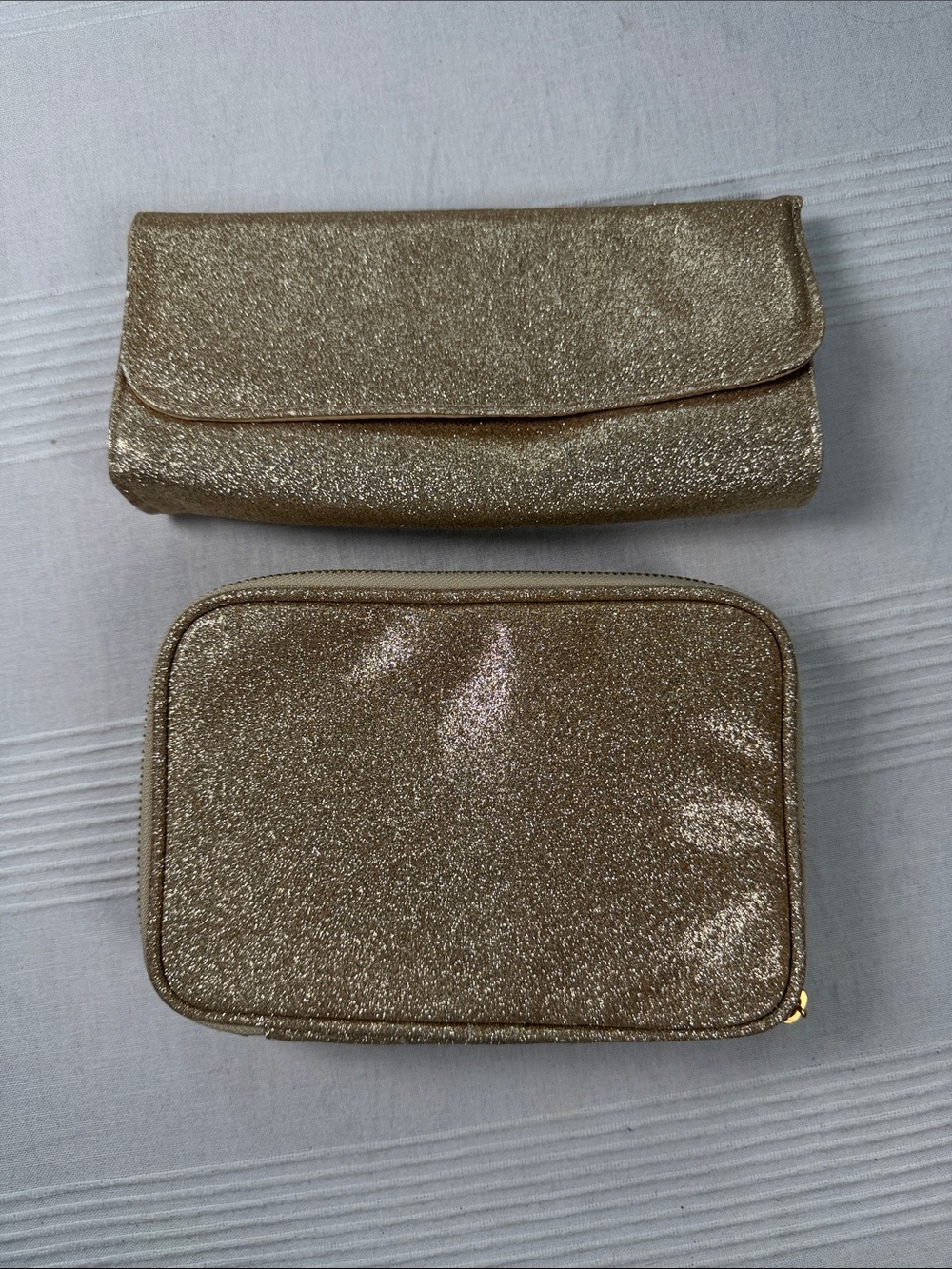 bareMinerals Gold Glitter Cosmetic Pouch & Fold-Over Clutch Set